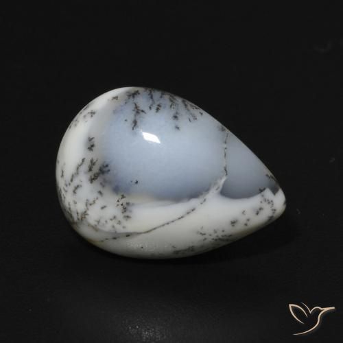 3.22 ct White Dendritic Agate Stone, Natural Dendritic Agate in Pear Cabochon Shape for Sale