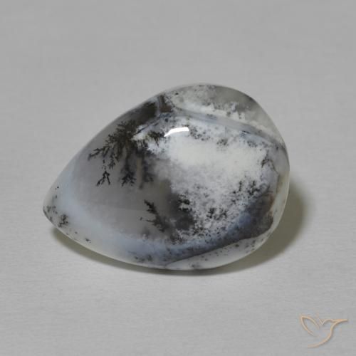 8.42ct Natural White with Black Dendritic Agate, Pear Shape, Opaque
