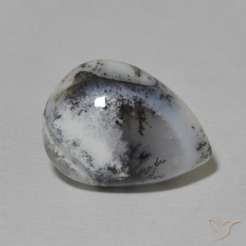 8.42 ct White Dendritic Agate Stone, Natural Dendritic Agate in Pear Cabochon Shape for Sale