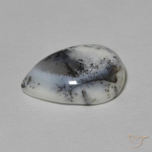 Dendritic Agate Gemstone in 18 x 13 mm (calibrated) Size for Sale, Dendritic Agate Stone in White with Black Color