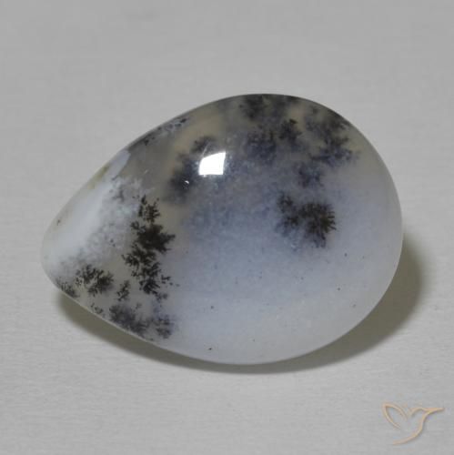 9.20ct Natural White with Black Dendritic Agate, Pear Shape, Opaque
