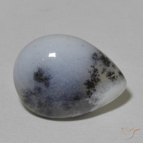 9.20 ct White Dendritic Agate Stone, Natural Dendritic Agate in Pear Cabochon Shape for Sale