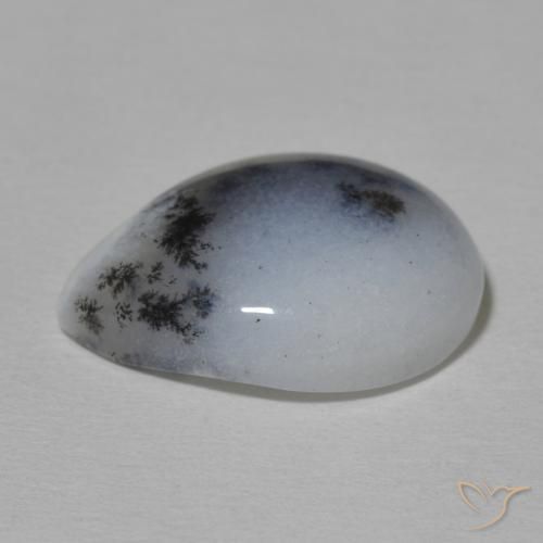 Dendritic Agate Gemstone in 18 x 13 mm (calibrated) Size for Sale, Dendritic Agate Stone in White with Black Color