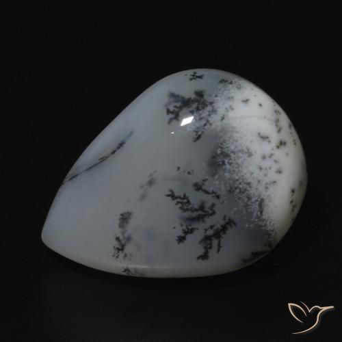 9.52ct Natural White with Black Dendritic Agate, Pear Shape, Opaque