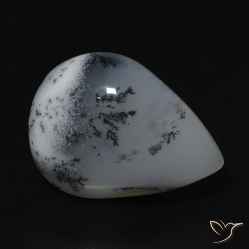 9.52 ct White Dendritic Agate Stone, Natural Dendritic Agate in Pear Cabochon Shape for Sale