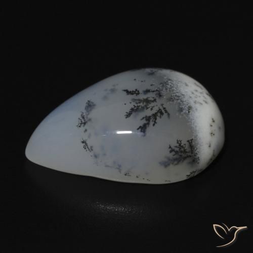 Dendritic Agate Gemstone in 18 x 13 mm (calibrated) Size for Sale, Dendritic Agate Stone in White with Black Color