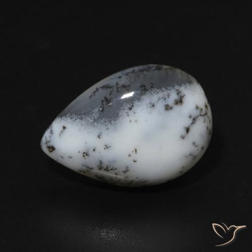 3.07ct Natural White with Black Dendritic Agate, Pear Shape, Opaque