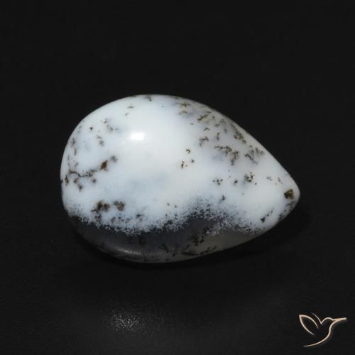 3.07 ct White Dendritic Agate Stone, Natural Dendritic Agate in Pear Cabochon Shape for Sale