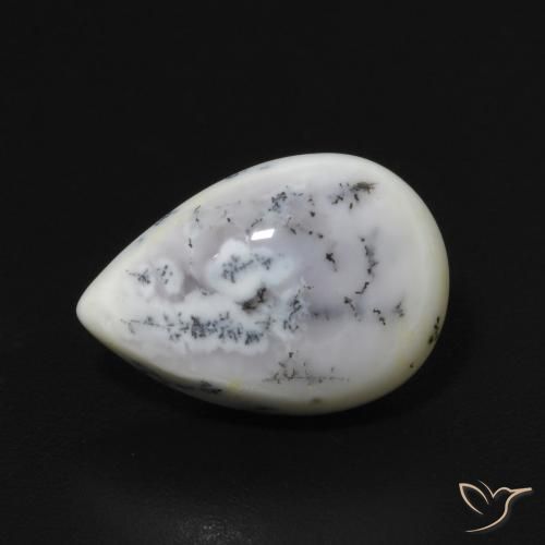 2.90ct Natural White with Black Dendritic Agate, Pear Shape, Opaque