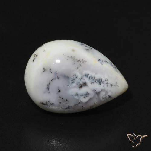 2.90 ct White Dendritic Agate Stone, Natural Dendritic Agate in Pear Cabochon Shape for Sale