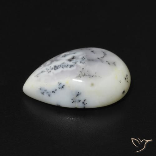 Dendritic Agate Gemstone in 13 x 9 mm (calibrated) Size for Sale, Dendritic Agate Stone in White with Black Color