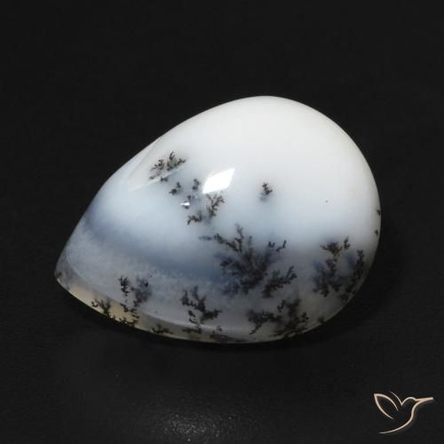 5.00ct Natural White with Black Dendritic Agate, Pear Shape, Opaque