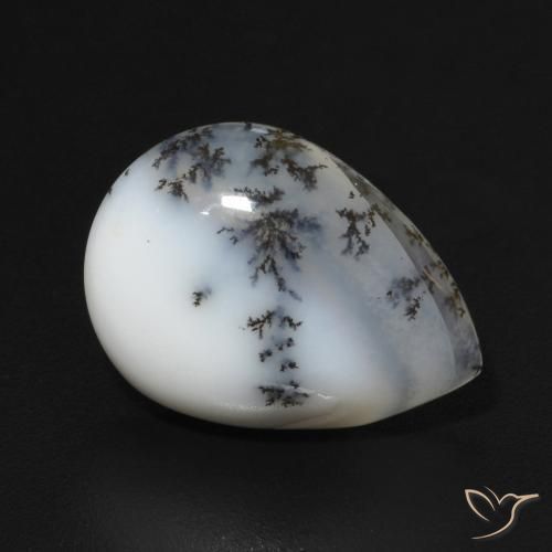 5.00 ct White Dendritic Agate Stone, Natural Dendritic Agate in Pear Cabochon Shape for Sale