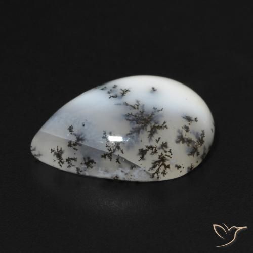 Dendritic Agate Gemstone in 14.4 x 10.5 mm Size for Sale, Dendritic Agate Stone in White with Black Color