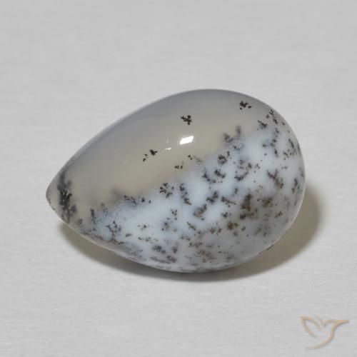 4.56ct Natural White with Black Dendritic Agate, Pear Shape, Opaque