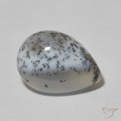4.56 ct White Dendritic Agate Stone, Natural Dendritic Agate in Pear Cabochon Shape for Sale