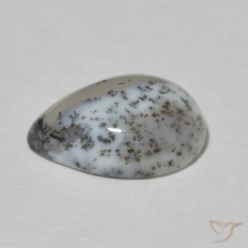 Dendritic Agate Gemstone in 14 x 10 mm (calibrated) Size for Sale, Dendritic Agate Stone in White with Black Color