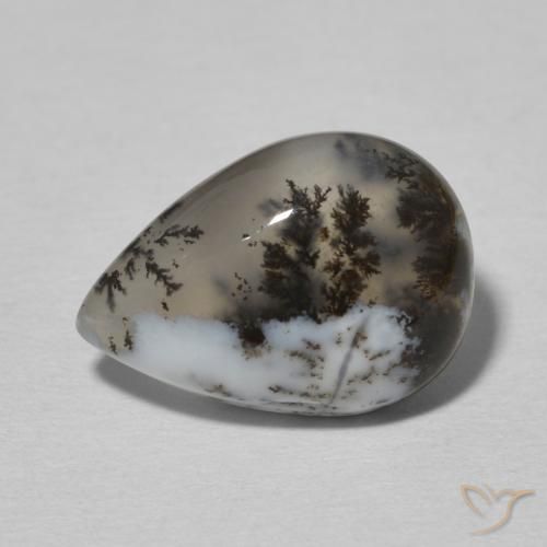 4.77ct Natural White with Black Dendritic Agate, Pear Shape, Opaque