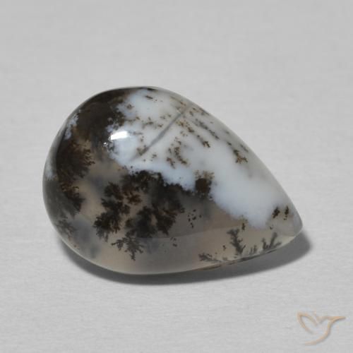 4.77 ct White Dendritic Agate Stone, Natural Dendritic Agate in Pear Cabochon Shape for Sale