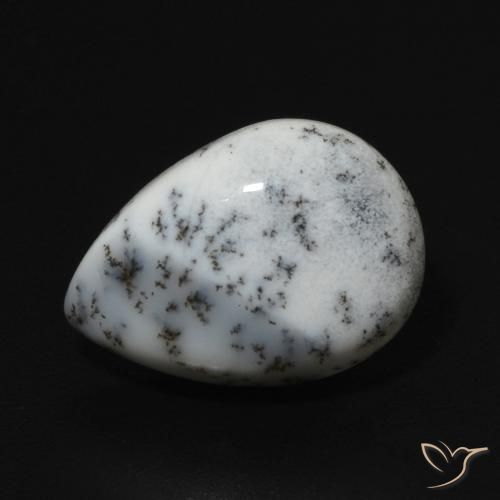 5.06ct Natural White with Black Dendritic Agate, Pear Shape, Opaque