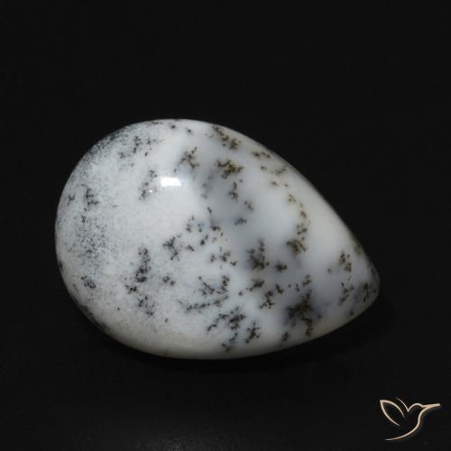5.06 ct White Dendritic Agate Stone, Natural Dendritic Agate in Pear Cabochon Shape for Sale