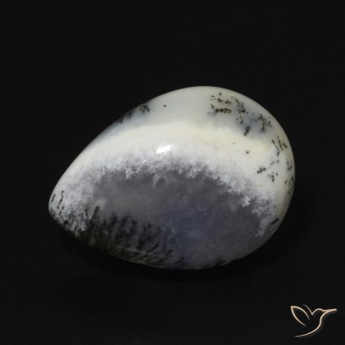 4.92ct Natural White with Black Dendritic Agate, Pear Shape, Opaque