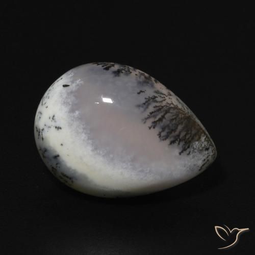 4.92 ct White Dendritic Agate Stone, Natural Dendritic Agate in Pear Cabochon Shape for Sale