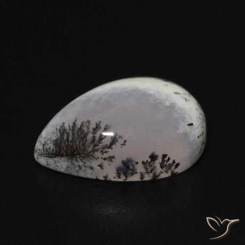 Dendritic Agate Gemstone in 14 x 10 mm (calibrated) Size for Sale, Dendritic Agate Stone in White with Black Color