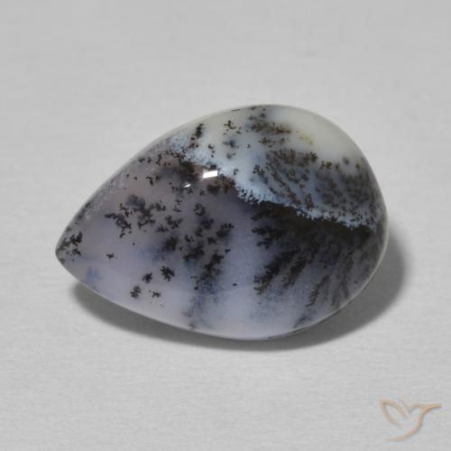 4.80ct Natural White with Black Dendritic Agate, Pear Shape, Opaque
