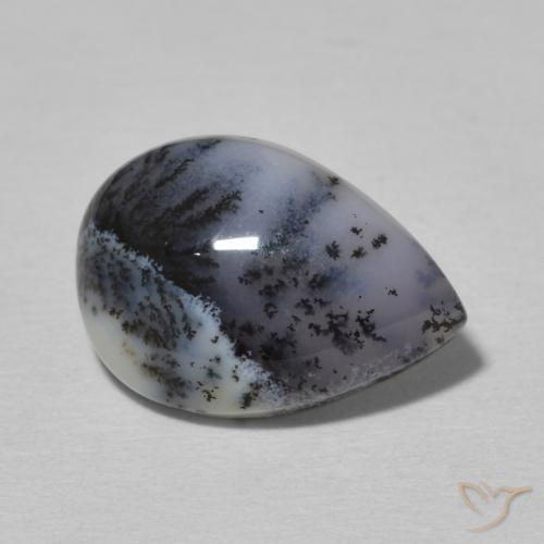 4.80 ct White Dendritic Agate Stone, Natural Dendritic Agate in Pear Cabochon Shape for Sale