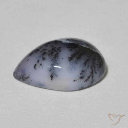 Dendritic Agate Gemstone in 14 x 10 mm (calibrated) Size for Sale, Dendritic Agate Stone in White with Black Color
