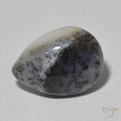6.34ct Natural White with Black Dendritic Agate, Pear Shape, Opaque