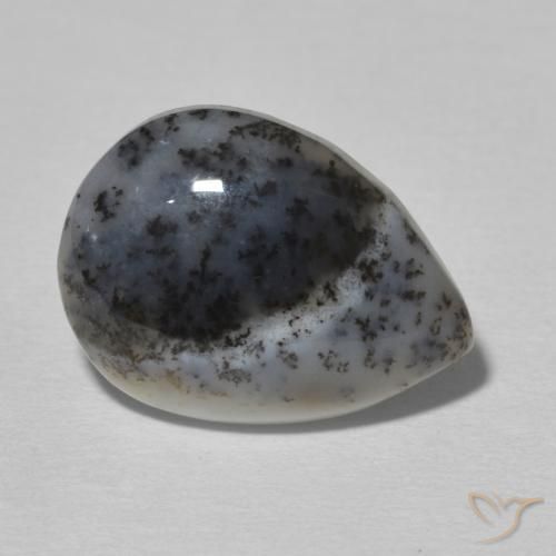 6.34 ct White Dendritic Agate Stone, Natural Dendritic Agate in Pear Cabochon Shape for Sale