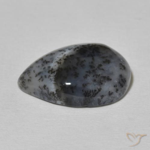 Dendritic Agate Gemstone in 16 x 12 mm (calibrated) Size for Sale, Dendritic Agate Stone in White with Black Color