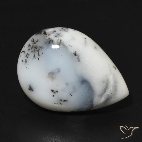 9.19ct Natural White with Black Dendritic Agate, Pear Shape, Opaque