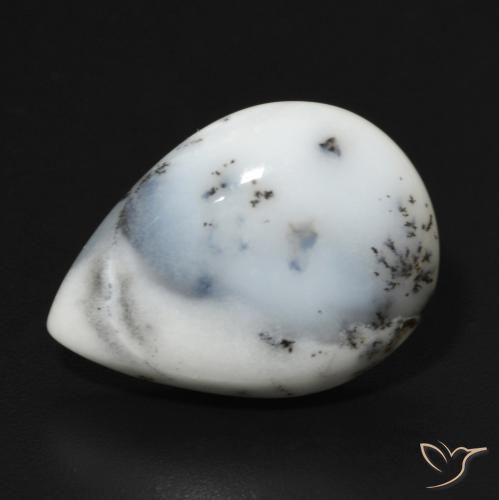 9.19 ct White Dendritic Agate Stone, Natural Dendritic Agate in Pear Cabochon Shape for Sale