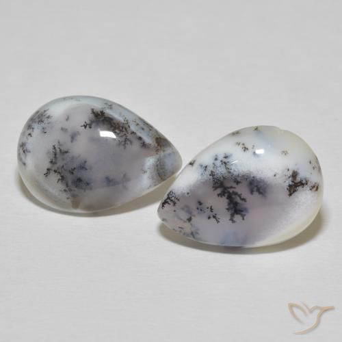 15.51ctw Natural White with Black Dendritic Agate, Pear Shape, Opaque