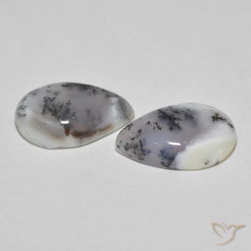 Dendritic Agate Gemstones in 18 x 13 mm (calibrated) Size for Sale, Dendritic Agate Stones in White with Black Color