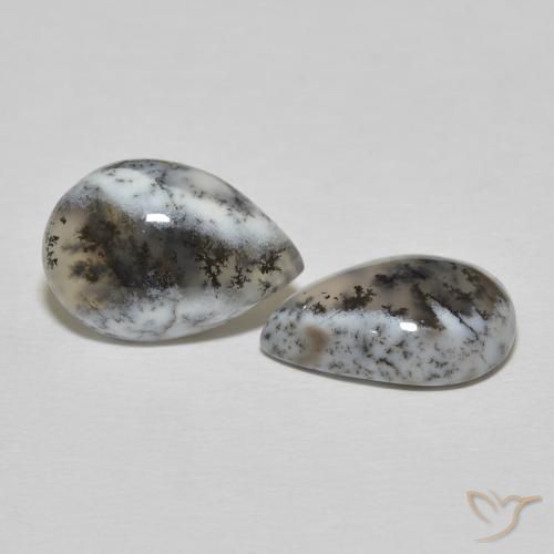 8.57 ctw White Dendritic Agate Stones, Natural Dendritic Agate in Pear Cabochon Shape for Sale