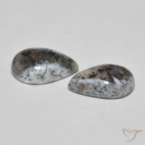 Dendritic Agate Gemstones in 14 x 10 mm (calibrated) Size for Sale, Dendritic Agate Stones in White with Black Color