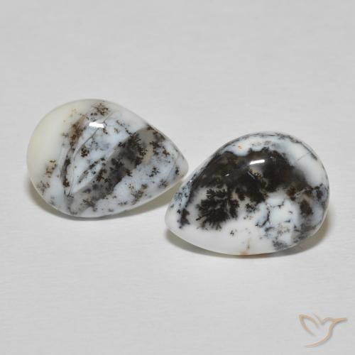 7.78ctw Natural White with Black Dendritic Agate, Pear Shape, Opaque