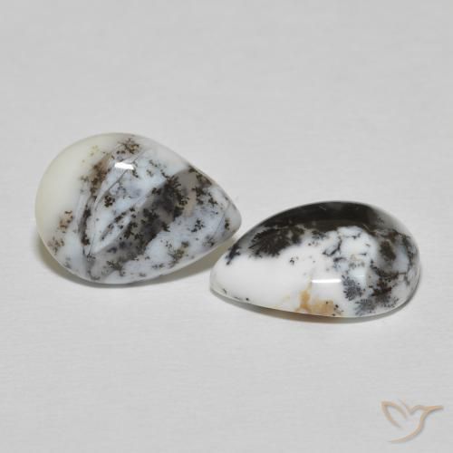 7.78 ctw White Dendritic Agate Stones, Natural Dendritic Agate in Pear Cabochon Shape for Sale