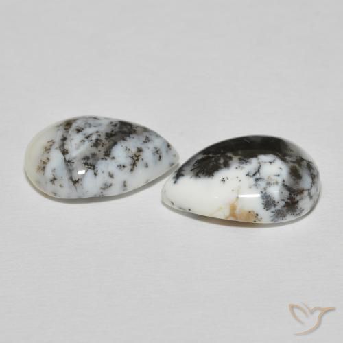 Dendritic Agate Gemstones in 14 x 10 mm (calibrated) Size for Sale, Dendritic Agate Stones in White with Black Color