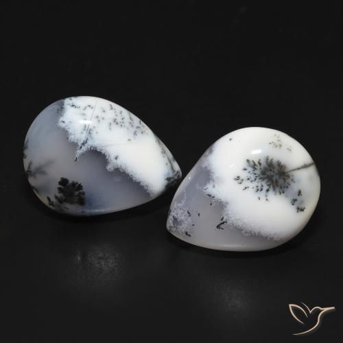 13.40ctw Natural White with Black Dendritic Agate, Pear Shape, Opaque