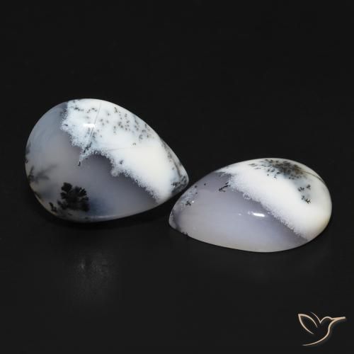 13.40 ctw White Dendritic Agate Stones, Natural Dendritic Agate in Pear Cabochon Shape for Sale