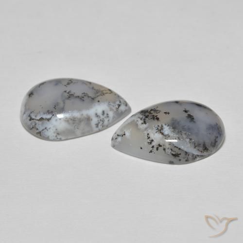 Dendritic Agate Gemstones in 18 x 13 mm (calibrated) Size for Sale, Dendritic Agate Stones in White with Black Color