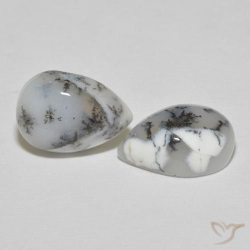 10.81 ctw White Dendritic Agate Stones, Natural Dendritic Agate in Pear Cabochon Shape for Sale