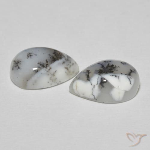 Dendritic Agate Gemstones in 14 x 10 mm (calibrated) Size for Sale, Dendritic Agate Stones in White with Black Color