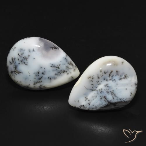 11.51ctw Natural White with Black Dendritic Agate, Pear Shape, Opaque