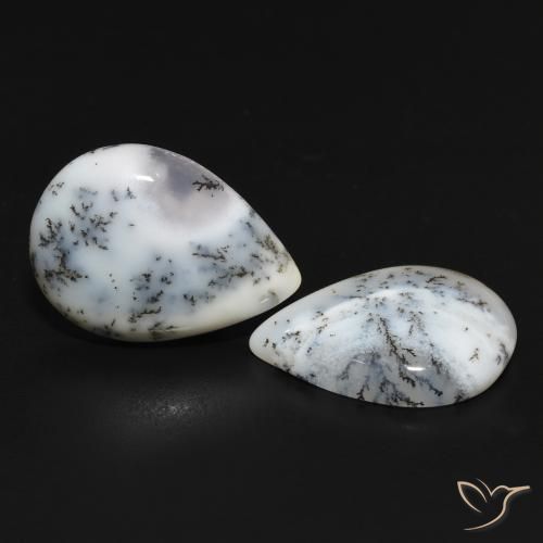 11.51 ctw White Dendritic Agate Stones, Natural Dendritic Agate in Pear Cabochon Shape for Sale